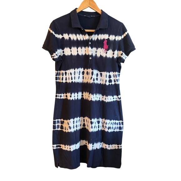 RALPH LAUREN SPORT | Navy Blue Big Pony Polo Tie Dye Short Sleeve Polo Dress XL - Picture 1 of 6